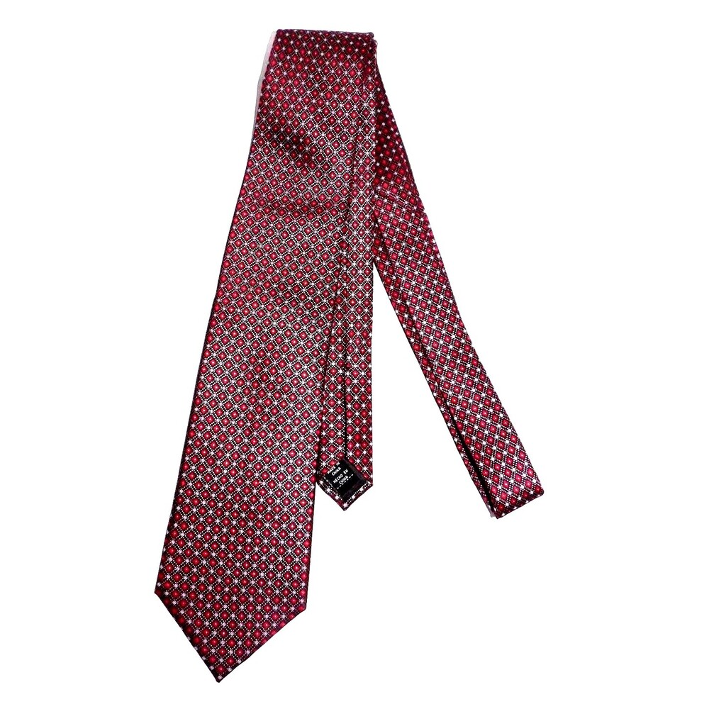 Palatina 100% Silk Necktie Burgundy and Silver Dots and Squares Tie Maroon